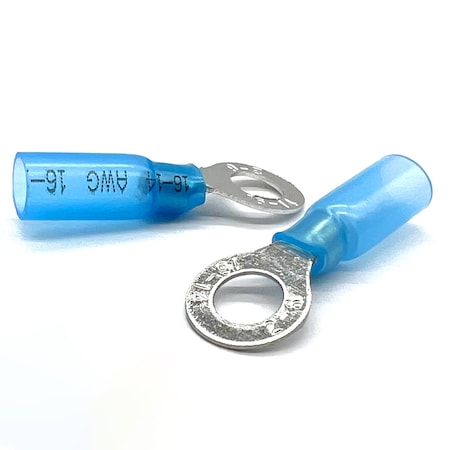 Boltsandnuts.Com Ring Terminal, #10 Stud Size, 14 AWG, 600 V, Heat Shrink Insulated, Blue, 500 PK EL-1614-RING10-HSB-500